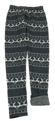 Černo-béžové vzorované zateplené legíny se soby 