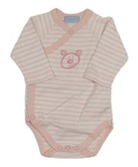 Bílo-růžové pruhované zavinovací body s medvědem 