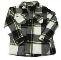 Černo-bílo-žlutá kostkovaná vlněná košilová bunda H&M
