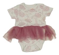 Bílo-růžové květované body s tylovým volánkem 