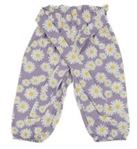 Fialovo-bílé květované lehké kalhoty s páskem 