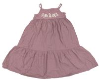 Pudrově fialové mušelínové šaty s výšivkou H&M