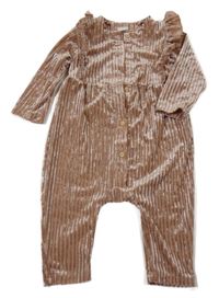 Hnědý sametový žebrovaný overal s volánky H&M