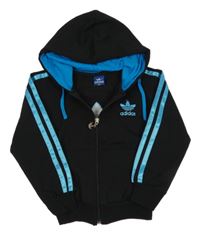 Černo-modrá propínací mikina s logem a kapucí - Adidas