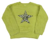 Zelený chlupatý svetr s hvězdou zn. Next