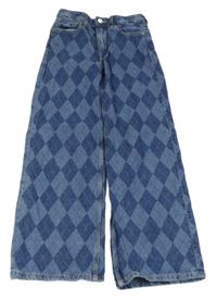 Modré kárované široké rifle H&M