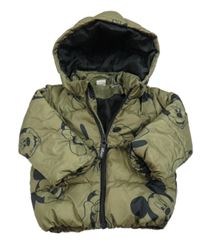 Khaki-černá šusťáková zimní bunda s Mickeym a kapucí H&M