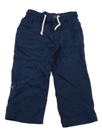 Tmavomodré lněné rolovací kalhoty H&M