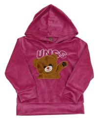 Fuchsiová plyšová mikina s medvídkem a kapucí 