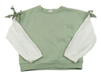 Zeleno-bílá mikina s halenkovými rukávy a výšivkou River Island