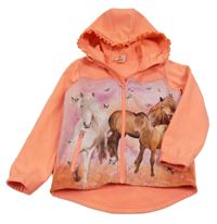 Korálová softshellová bunda s koníky a kapucí s volánkem Topolino