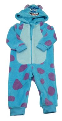 Modro-fialová puntíkatá plyšová kombinéza s kapucí - Sully Primark