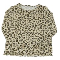 Béžovo-hnědo-černé žebrované triko s leopardím vzorem 