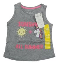 Nové - Šedý top s jednorožcem a nápisy Pep&Co