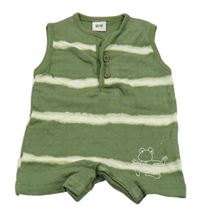 Khaki-smetanový pruhovaný kraťasový overal se žabičkou 