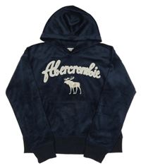 Tmavomodrá plyšová crop mikina s kapucí Abercrombie&Fitch