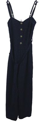 Dámský tmavomodrý puntíkovaný kalhotový culottes overal 