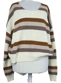 Dámský smetanovo-béžový pruhovaný crop oversized svetr Shein 