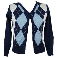 Dámský tmavomodro-modro-bílý károvaný propínací svetr Shein 