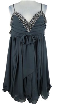 Dámské tmavošedé šifonové koktejlové šaty s korálky French Connection