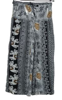 Dámské černo-bílé vzorované culottes kalhoty 