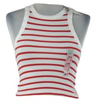 Nové - Dámský bílo-červený pruhovaný žebrovaný crop top Primark 