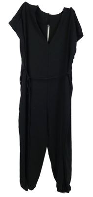 Dámský černý kalhotový overal s provázkem v pase 