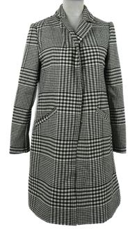 Dámský černo-bílý kostkovaný vlněný kabát Primark
