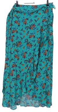 Dámská tyrkysová květovaná midi sukně s páskem Papaya 
