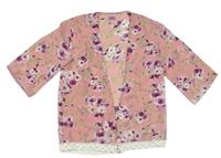 Růžový šifonový cardigan s kytičkami zn. F&F