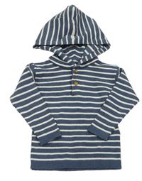 Tmavomodro-bílý pruhovaný svetr s kapucí M&S