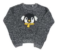 Černý melírovaný crop svetr s tučňákem C&A