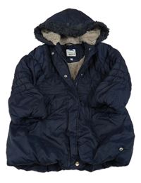 Tmavomodrý šusťákový zimní kabát a kapucí Jasper Conran