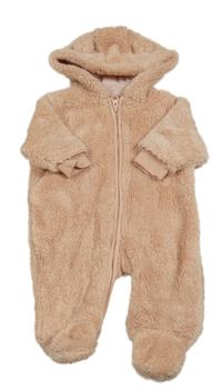 Světlerůžová chlupatá kombinéza s kapucí Next