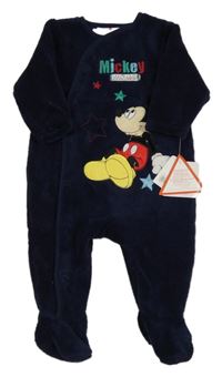 Nové - Tmavomodrý chlupatý overal s Mickey Mousem Disney