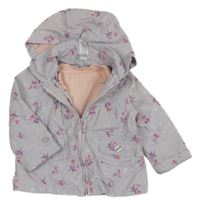 3v1 světlemodrá jarní bunda s kytičkami a kapucí+ růžová mikina 