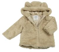 Béžová kožešinová zateplená bunda s kapucí F&F