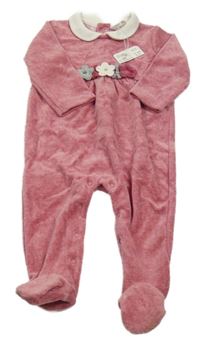 Nové - růžový sametový overal s kytičkami Mayoral