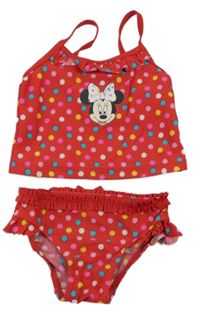 Červené dvoudílné plavky s puntíky s Minnie