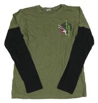 Khaki-černé triko s chlapcem Y.F.K.
