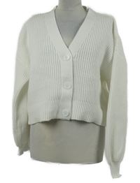 Dámský bílý žebrovaný propínací crop oversized svetr Shein