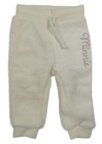 Krémové chlupaté tepláky s nápisem Minnie Disney