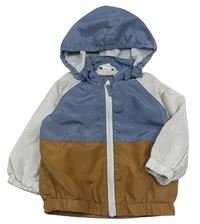 Šedo-smetanovo-medová šusťáková podzimní bunda s kapucí H&M