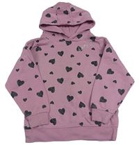 Růžová mikina se srdíčky, nápisem a kapucí Primark