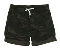 Tmavozeleno-hnědé army plátěné kraťasy Denim Co.