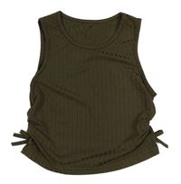 Tmavozelený žebrovaný crop top se šněrováním 