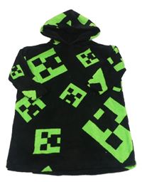 Černo-zelená chlupatá oversize mikina s kapucí - Minecraft