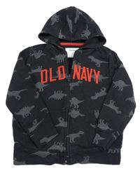 Černá propínací mikina s dinosaury a kapucí Old Navy