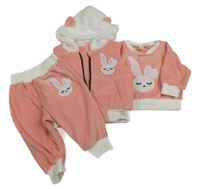 3set - Růžová plyšová vesta se zajícem + mikina + tepláky 