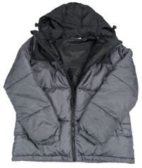 Černo-tmavošedá šusťáková zimní bunda s kapucí H&M